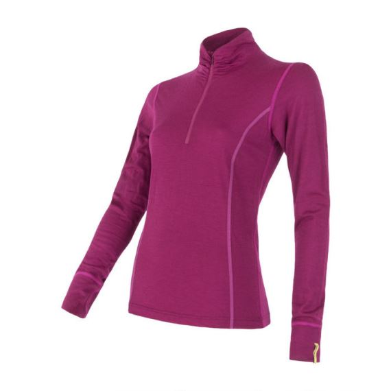 Dámské funkční tričko s dlouhým rukávem, stojáčkem a zipem SENSOR Merino Active lilla