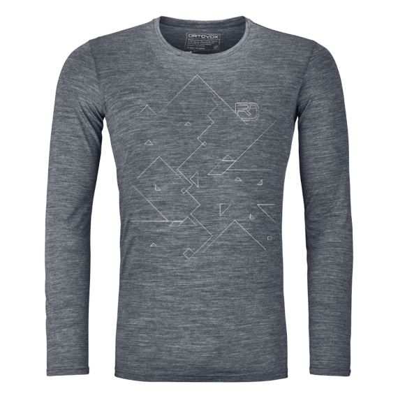 Pánské funkční tričko Ortovox 185 Merino Tangram LS Grey Blend