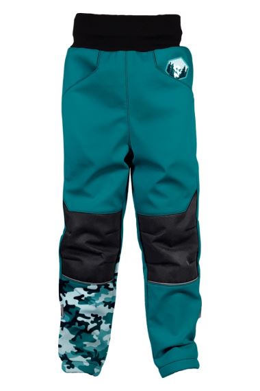 Dětské zateplené softshellové kalhoty WAMU Maskáč petrolejová