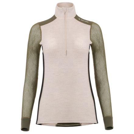 Dámské termotriko Aclima WoolNet Hiking Mock Neck beige melange /olive night /jet black