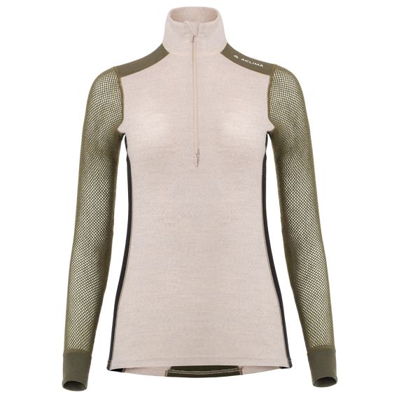 Dámské termotriko Aclima WoolNet Hiking Mock Neck beige melange /olive night /jet black