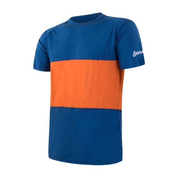 Pánské funkční tričko s krátkým rukávem SENSOR Merino Air PT modrá/oranžová