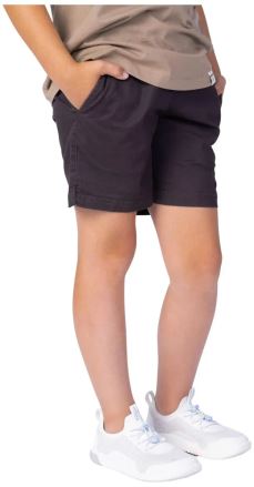 Dětské kraťasy Hannah RIKI JR ebony 110-116 na modelovi z boku, ruce v kapsách. (1)