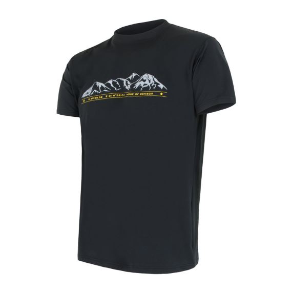 Pánské tričko s krátkým rukávem a potiskem SENSOR Coolmax Fresh PT Mountains černá