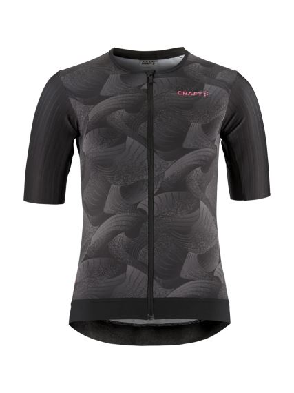 Dámský cyklodres CRAFT ADV Aero černá: přední pohled na cyklistický dres s abstraktním potiskem.