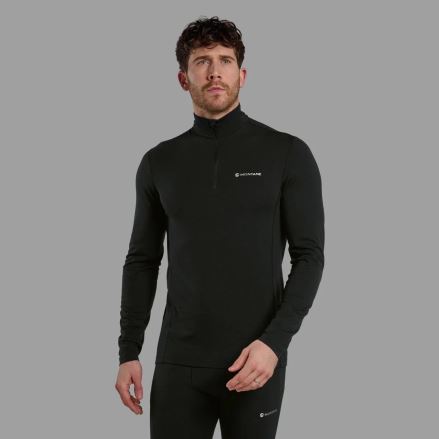 Tričko Montane Malli Long Sleeve Zip black L na stojícím modelovi, zobrazeno zepředu. (1)
