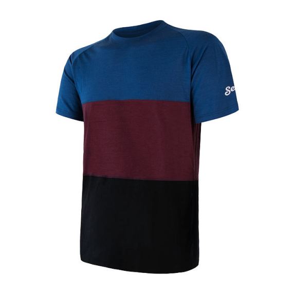 Pánské funkční tričko s krátkým rukávem SENSOR Merino Air PT černá/modrá/vínová