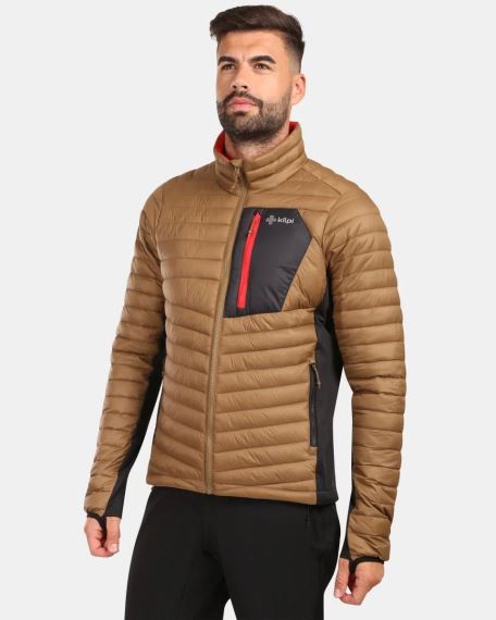 Pánská zateplená bunda Kilpi ACTIS-M černá 3XL na modelovi zepředu, s prošíváním a červeným zipem na hrudi.