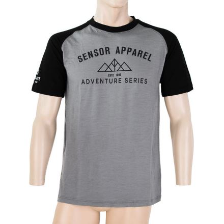 Pánské funkční tričko s krátkým rukávem a potiskem SENSOR Merino Active PT Adventure šedá/černá (2)