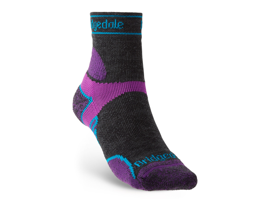 Dámské běžecké ponožky Bridgedale Trail Run LW T2 MS 3/4 Crew charcoal/purple L (7-8,5 UK)
