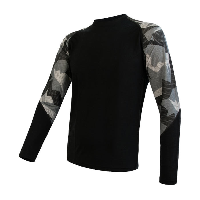 Pánské funkční tričko s dlouhým rukávem SENSOR Merino Impress černá/camo L