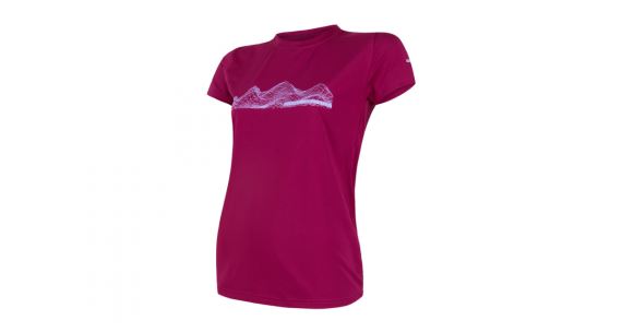 Dámské funkční tričko s krátkým rukávem a potiskem SENSOR Coolmax Fresh PT Mountains fialová