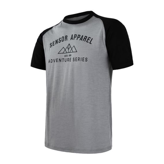 Pánské funkční tričko s krátkým rukávem a potiskem SENSOR Merino Active PT Adventure šedá/černá