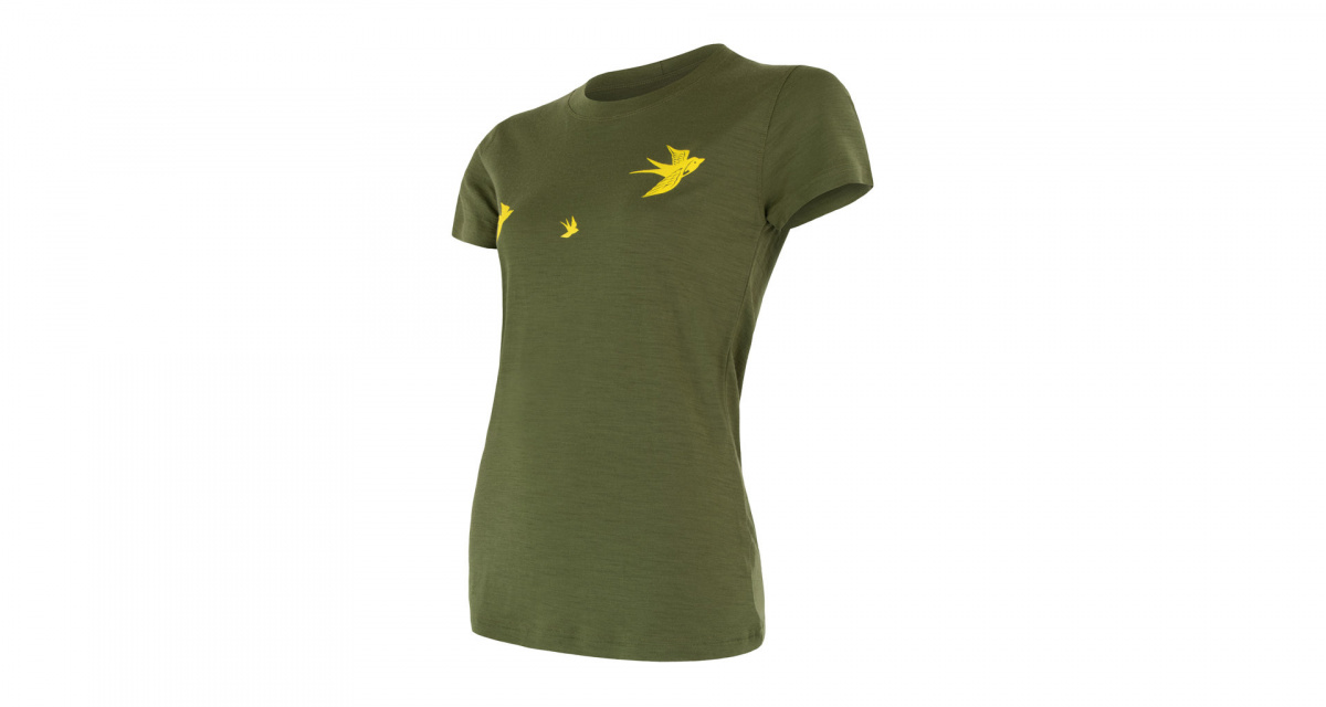 Dámské tričko s krátkým rukávem a potiskem SENSOR Merino Active PT Swallow safari L