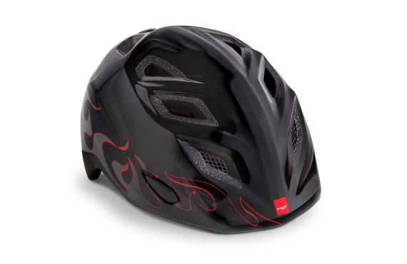 Juniorská cyklistická helma MET Genio plameny/černá lesklá