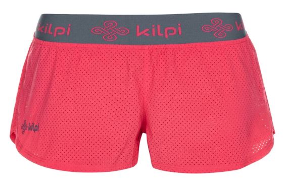 Přední pohled na dámské běžecké kraťasy Kilpi IRAZU-W růžová s elastickým pasem.