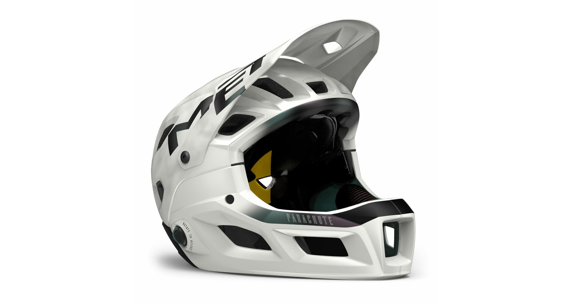MTB full-face helma MET Parachute MCR MIPS bílá iridescent matná S(52-56)