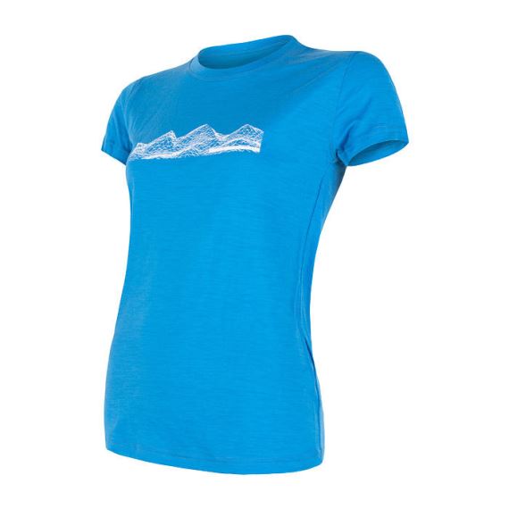 Dámské funkční tričko s krátkým rukávem a potiskem SENSOR Merino Active PT Mountains modrá