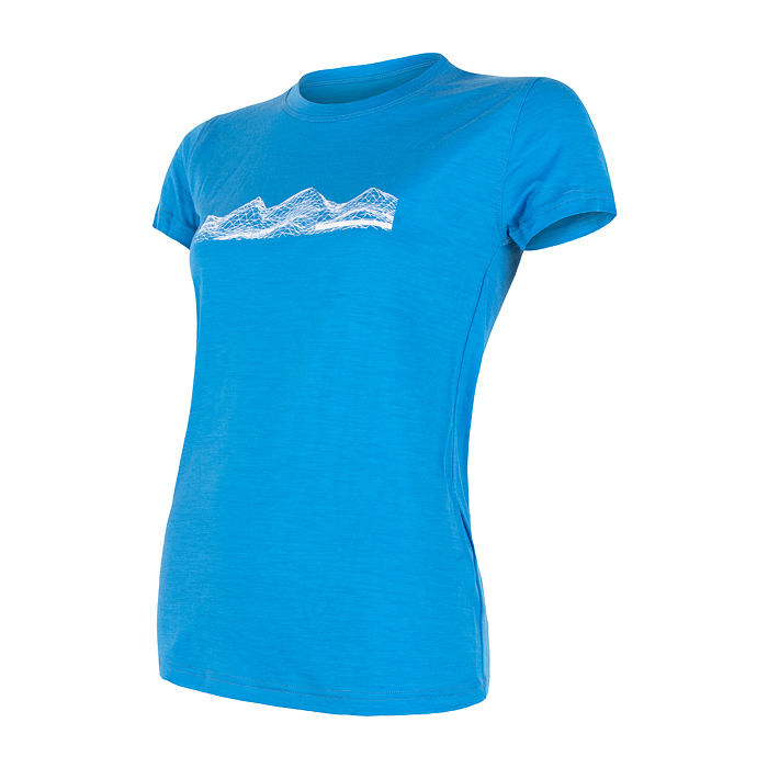 Dámské funkční tričko s krátkým rukávem a potiskem SENSOR Merino Active PT Mountains modrá L