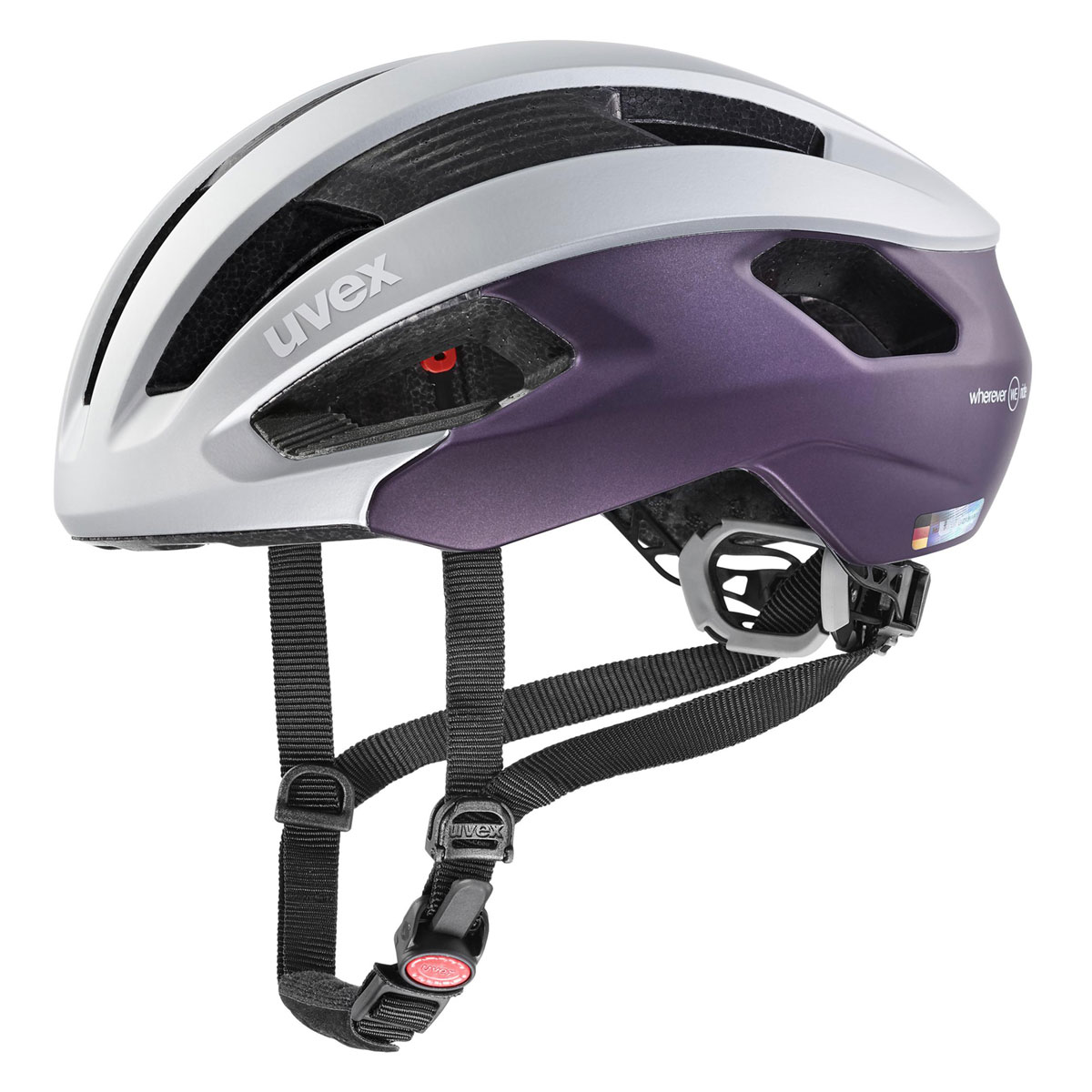Cyklistická helma Uvex RISE CC, Silver - Plum WE 52-56cm
