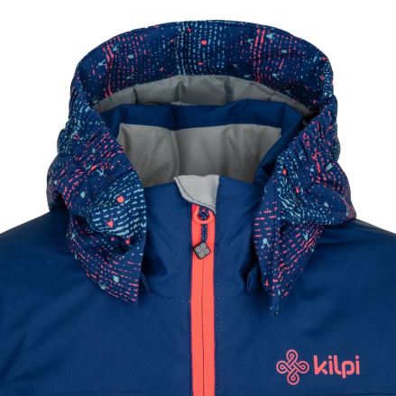 Detail kapuce a zipu Dívčí lyžařské bundy Kilpi JENOVA-JG tmavě modrá. (2)