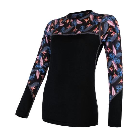 Dámské funkční tričko s dlouhým rukávem SENSOR Merino Impress černá/floral