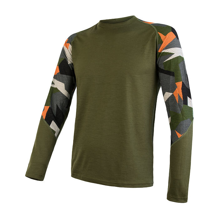 Pánské funkční tričko s dlouhým rukávem SENSOR Merino Impress safari/camo M