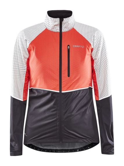 Dámská cyklobunda CRAFT ADV Bike Hydro Lumen oranžová, přední pohled na celou bundu.