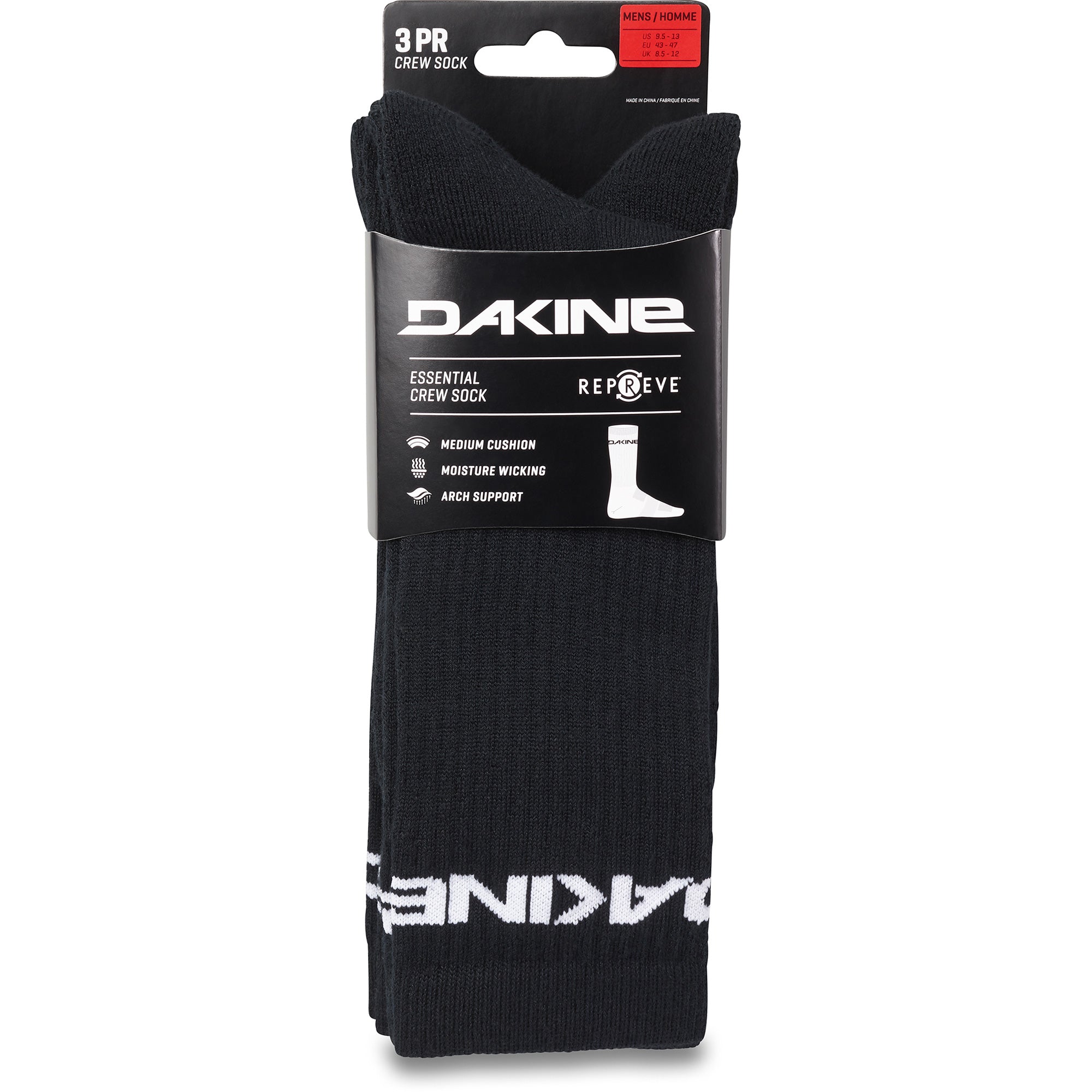 3 páry ponožek Dakine Essential Sock-3Pk Black S/M