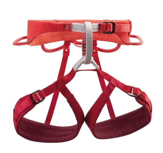Úvazek Petzl Luna XS v červené barvě, zobrazený zepředu na bílém pozadí.